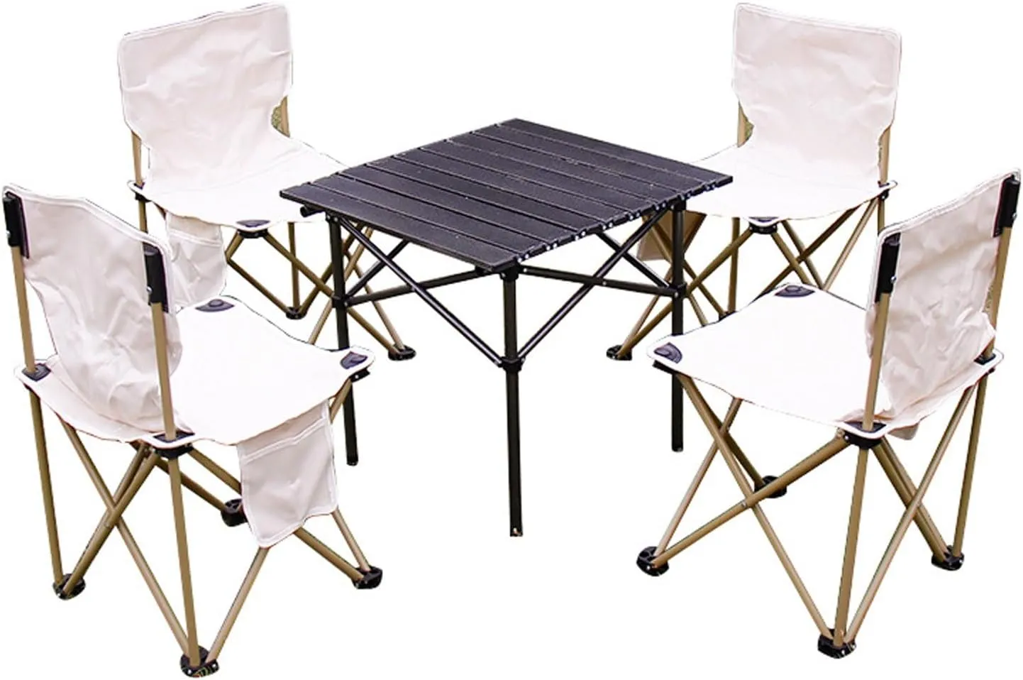 Camping Folding Table and Chairs Set, Aluminum Table with Aluminium Roll-up Table Top, Portable Foldable Chairs with Easy Carrying Bag for Indoor, Outdoor