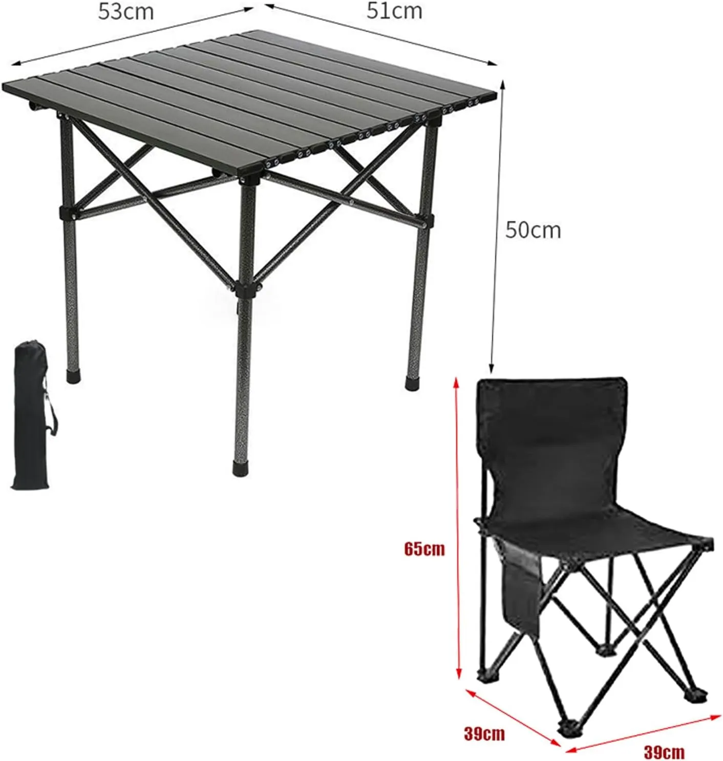 Camping Folding Table and Chairs Set, Aluminum Table with Aluminium Roll-up Table Top, Portable Foldable Chairs with Easy Carrying Bag for Indoor, Outdoor