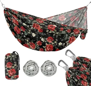 Camping Hammock Outdoor Hammocks for Outside Red Roses Black Beach Trees Portable Lightweight with Pockets Tree Straps Indoor