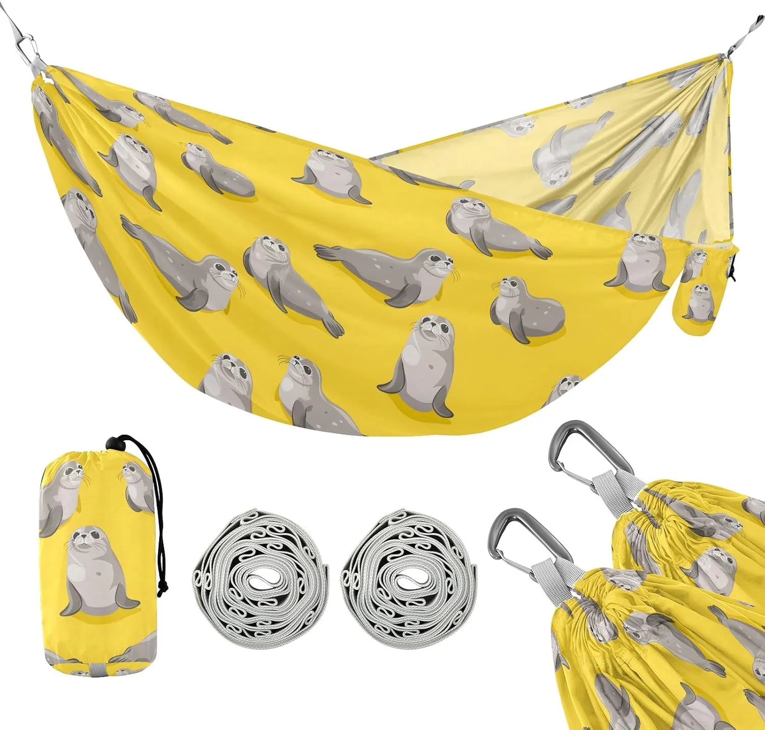 Camping Hammock Outdoor Hammocks for Outside Seal Yellow Beach Trees Portable Lightweight with Pockets Tree Straps Indoor