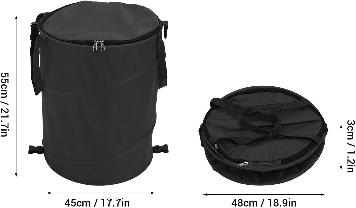 Camping Trash Can Zippered Lid 24 Gallons Large Capacity Portable Outdoor Garbage Container Garden Picnic, Camping Trash Can with Zippered Lid (Black)