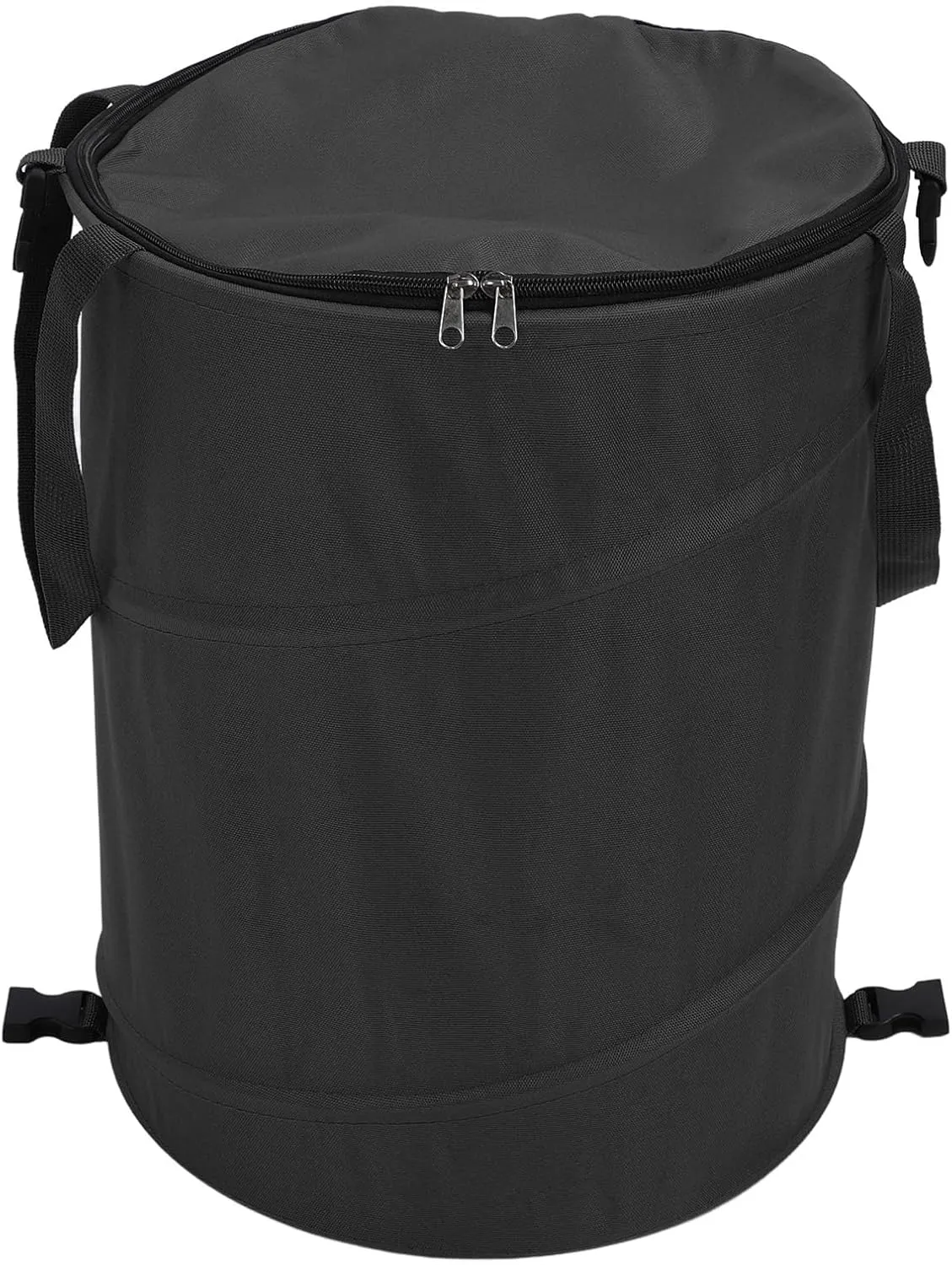 Camping Trash Can Zippered Lid 24 Gallons Large Capacity Portable Outdoor Garbage Container Garden Picnic, Camping Trash Can with Zippered Lid (Black)