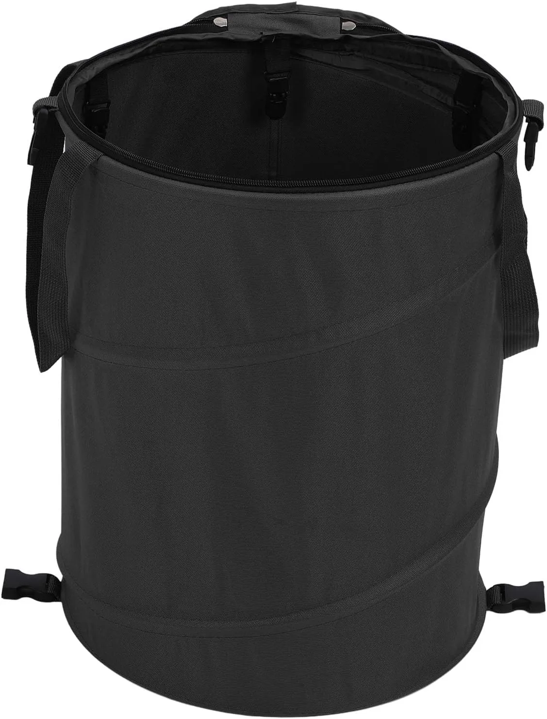 Camping Trash Can Zippered Lid 24 Gallons Large Capacity Portable Outdoor Garbage Container Garden Picnic, Camping Trash Can with Zippered Lid (Black)