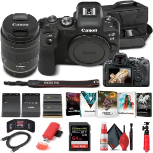 Canon EOS R6 Mirrorless Digital Camera with 24-105mm f/4-7.1 Lens (4082C022), 64GB Memory Card, Case, Corel Photo Software, LPE6 Battery, External Charger, Card Reader   More (Renewed)