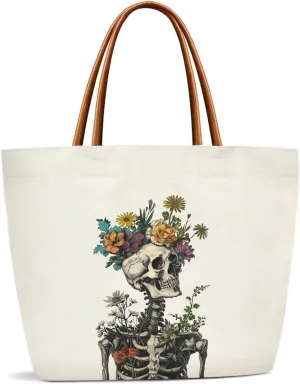 Canvas Tote Bag For Women, Skull Travel Tote Bags For Work, Beach, Gym, Shopping, Handbag Birthday Gifts for Women, Mom, Teacher, Friends -07