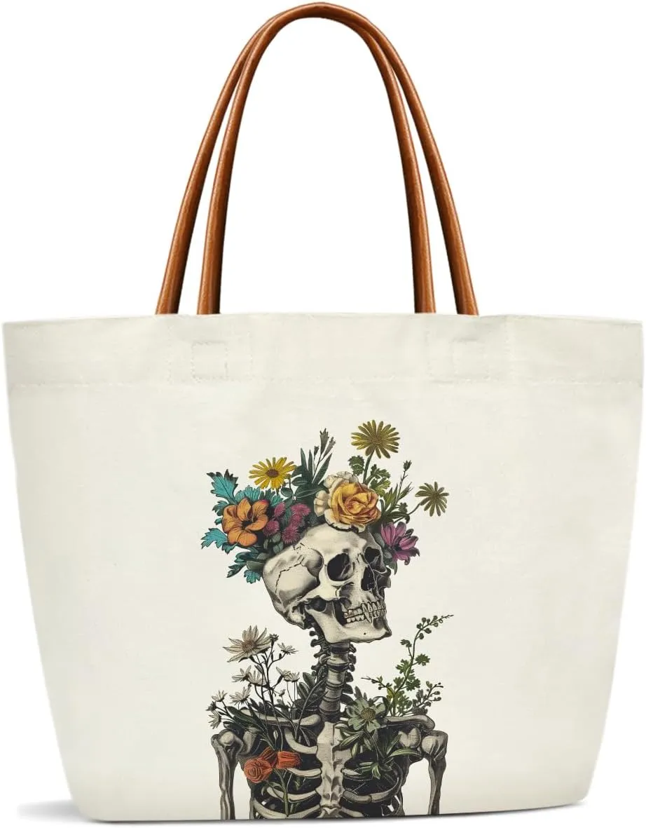 Canvas Tote Bag For Women, Skull Travel Tote Bags For Work, Beach, Gym, Shopping, Handbag Birthday Gifts for Women, Mom, Teacher, Friends -07