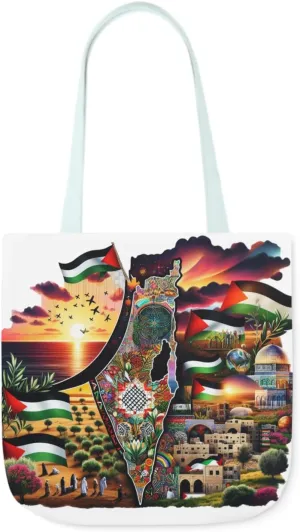 Canvas Tote Bag, Free Palestine Map Flag Art, Pro-Palestinian Carryall, Activist Shoulder Bag, Political Statement Tote,