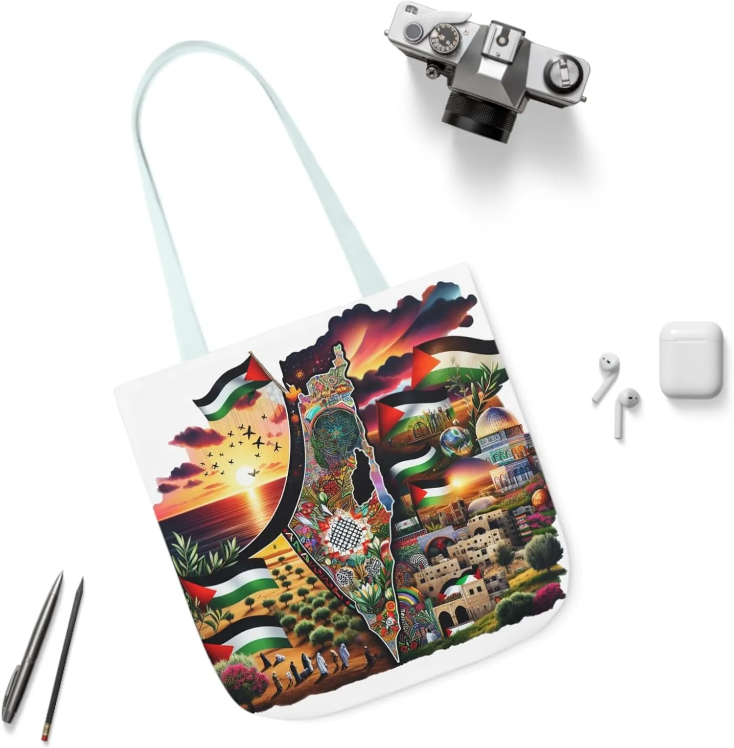Canvas Tote Bag, Free Palestine Map Flag Art, Pro-Palestinian Carryall, Activist Shoulder Bag, Political Statement Tote,