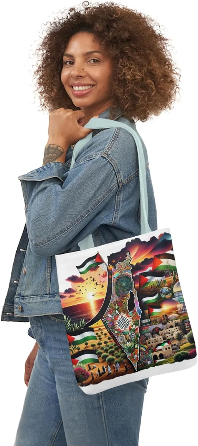 Canvas Tote Bag, Free Palestine Map Flag Art, Pro-Palestinian Carryall, Activist Shoulder Bag, Political Statement Tote,
