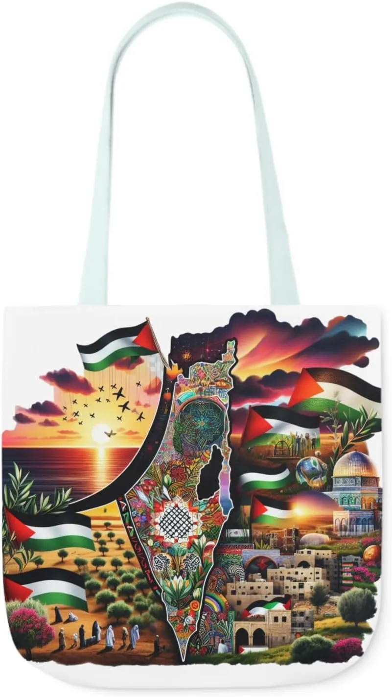 Canvas Tote Bag, Free Palestine Map Flag Art, Pro-Palestinian Carryall, Activist Shoulder Bag, Political Statement Tote,