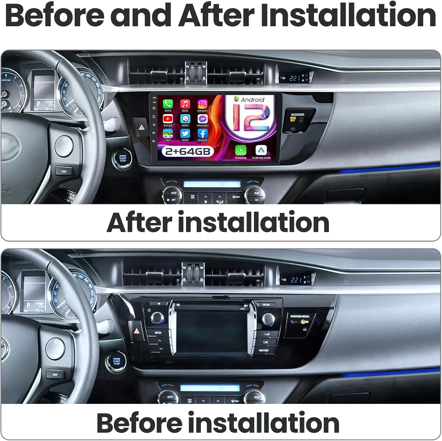 Car Radio Stereo for Toyota Corolla 2014-2016: 4Core   64G ROM 5G-WiFi 10.1" 1280 * 800 Touch Screen Head Unit Wireless Carplay Android Auto Bluetooth GPS RDS EQ HiFi FM Mirror Link SWC Backup Camera