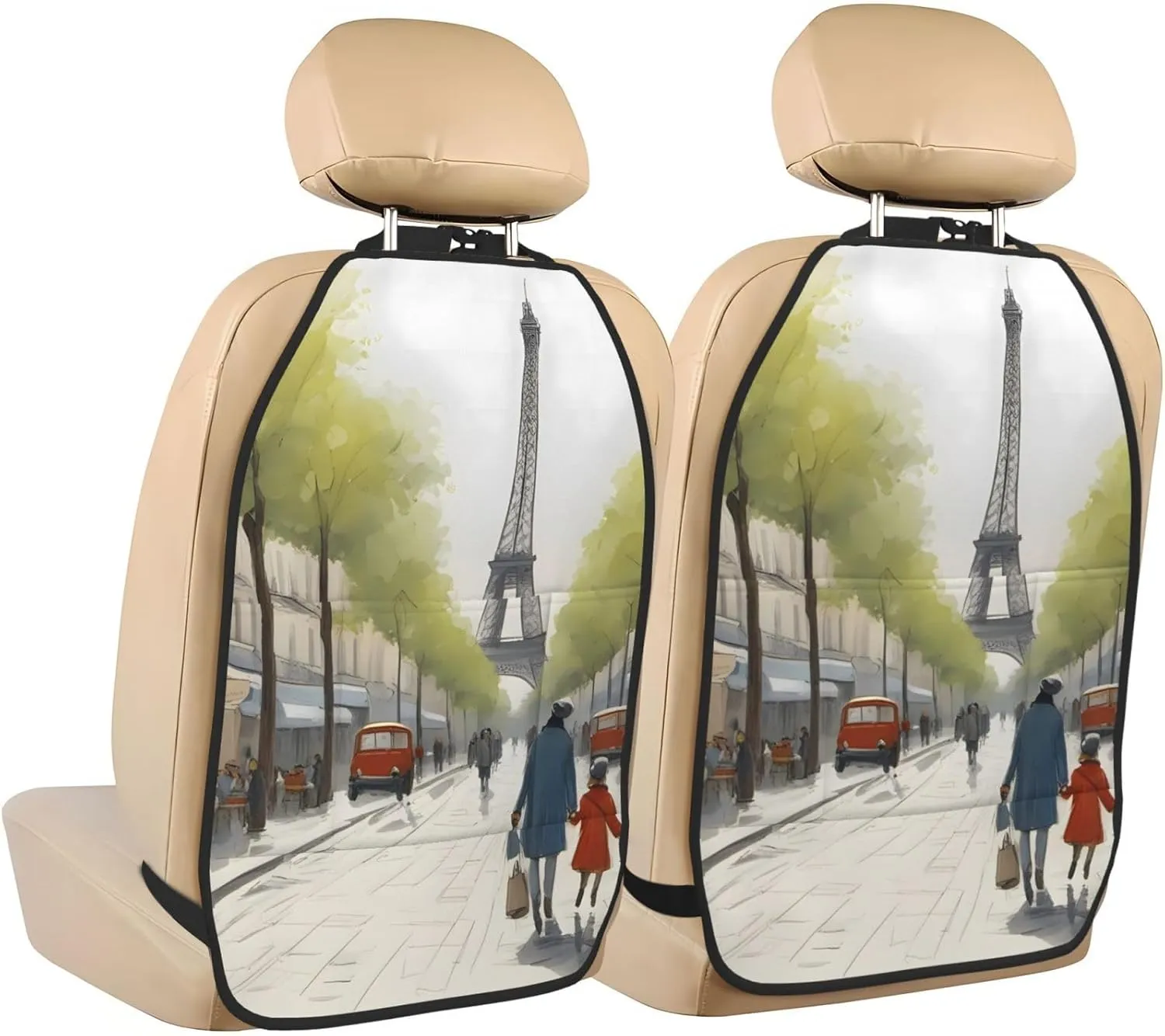 Car Seat Anti-Kick Storage Pads Pack of 2 Universal Car Seat Covers for SUV, Jeep, Truck and Sedan 26.4 x 18.5 Inches Paris Street Scene Eiffel Tower Picture