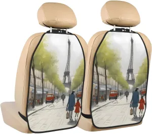 Car Seat Anti-Kick Storage Pads Pack of 2 Universal Car Seat Covers for SUV, Jeep, Truck and Sedan 26.4 x 18.5 Inches Paris Street Scene Eiffel Tower Picture