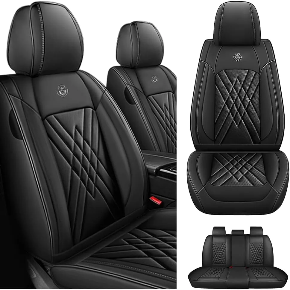 Car Seat Covers Fit for Hyundai Kona 2018-2025 Airbag Compatible 360° Full Wrapped Set Covers Premium Nappa Leather Storage Pocket Zipper Design, Black, Full Set
