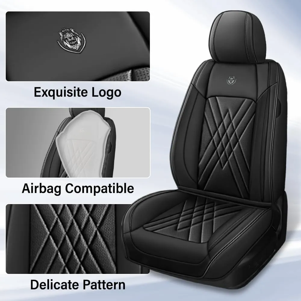 Car Seat Covers Fit for Hyundai Kona 2018-2025 Airbag Compatible 360° Full Wrapped Set Covers Premium Nappa Leather Storage Pocket Zipper Design, Black, Full Set