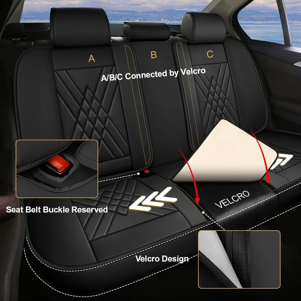 Car Seat Covers Fit for Hyundai Kona 2018-2025 Airbag Compatible 360° Full Wrapped Set Covers Premium Nappa Leather Storage Pocket Zipper Design, Black, Full Set