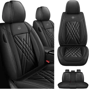 Car Seat Covers Fit for Hyundai Kona 2018-2025 Airbag Compatible 360° Full Wrapped Set Covers Premium Nappa Leather Storage Pocket Zipper Design, Black, Full Set