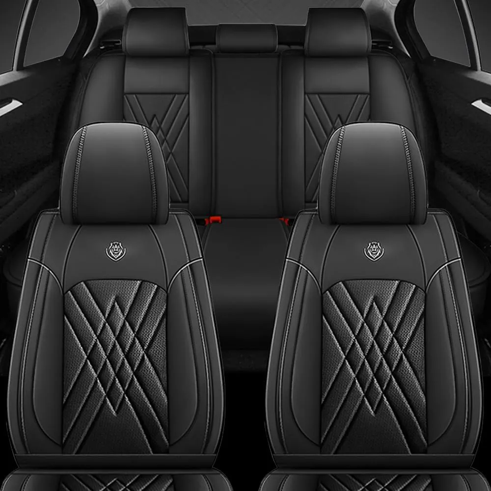 Car Seat Covers Fit for Hyundai Kona 2018-2025 Airbag Compatible 360° Full Wrapped Set Covers Premium Nappa Leather Storage Pocket Zipper Design, Black, Full Set