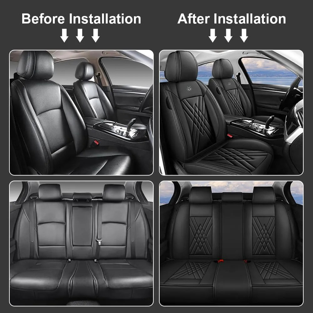 Car Seat Covers Fit for Hyundai Kona 2018-2025 Airbag Compatible 360° Full Wrapped Set Covers Premium Nappa Leather Storage Pocket Zipper Design, Black, Full Set
