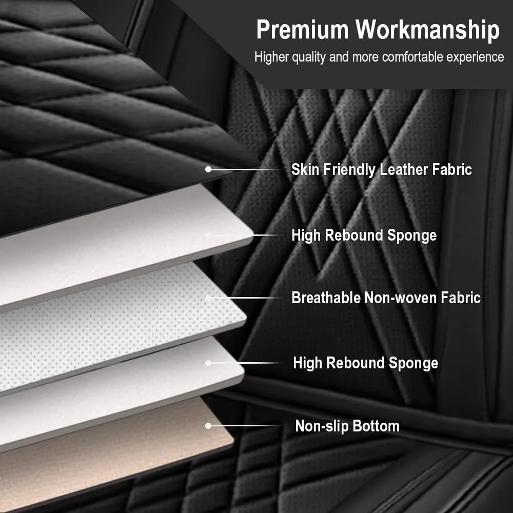 Car Seat Covers Fit for Hyundai Kona 2018-2025 Airbag Compatible 360° Full Wrapped Set Covers Premium Nappa Leather Storage Pocket Zipper Design, Black, Full Set