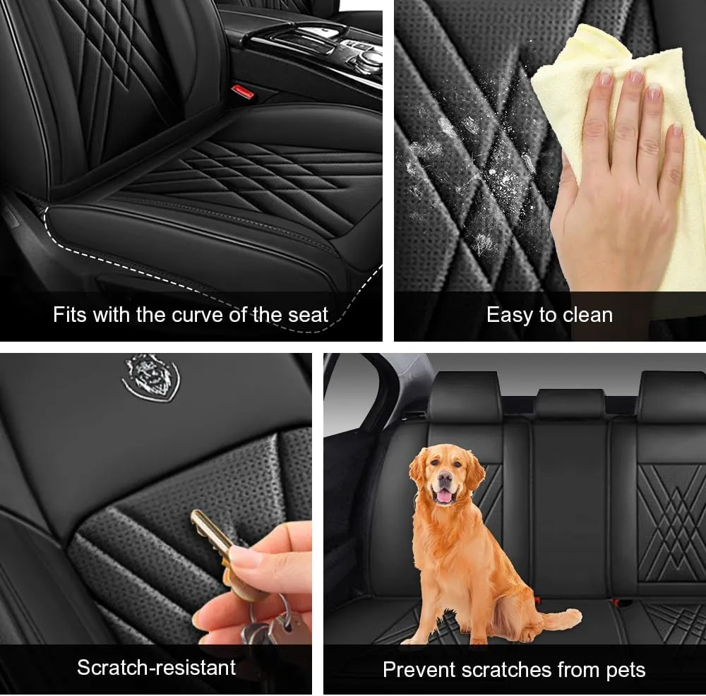 Car Seat Covers Fit for Hyundai Kona 2018-2025 Airbag Compatible 360° Full Wrapped Set Covers Premium Nappa Leather Storage Pocket Zipper Design, Black, Full Set