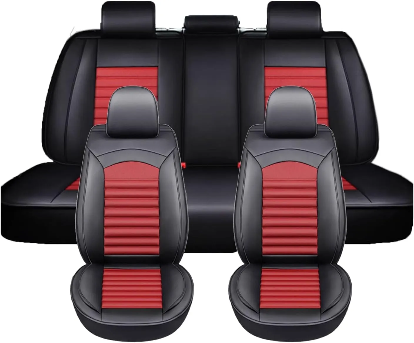 Car Seat Covers for Ligier JS50 2000-2024, Universal 5 Seat Leather Front Rear Seat Protectors Waterproof Seat Cushions Accessories(Red)