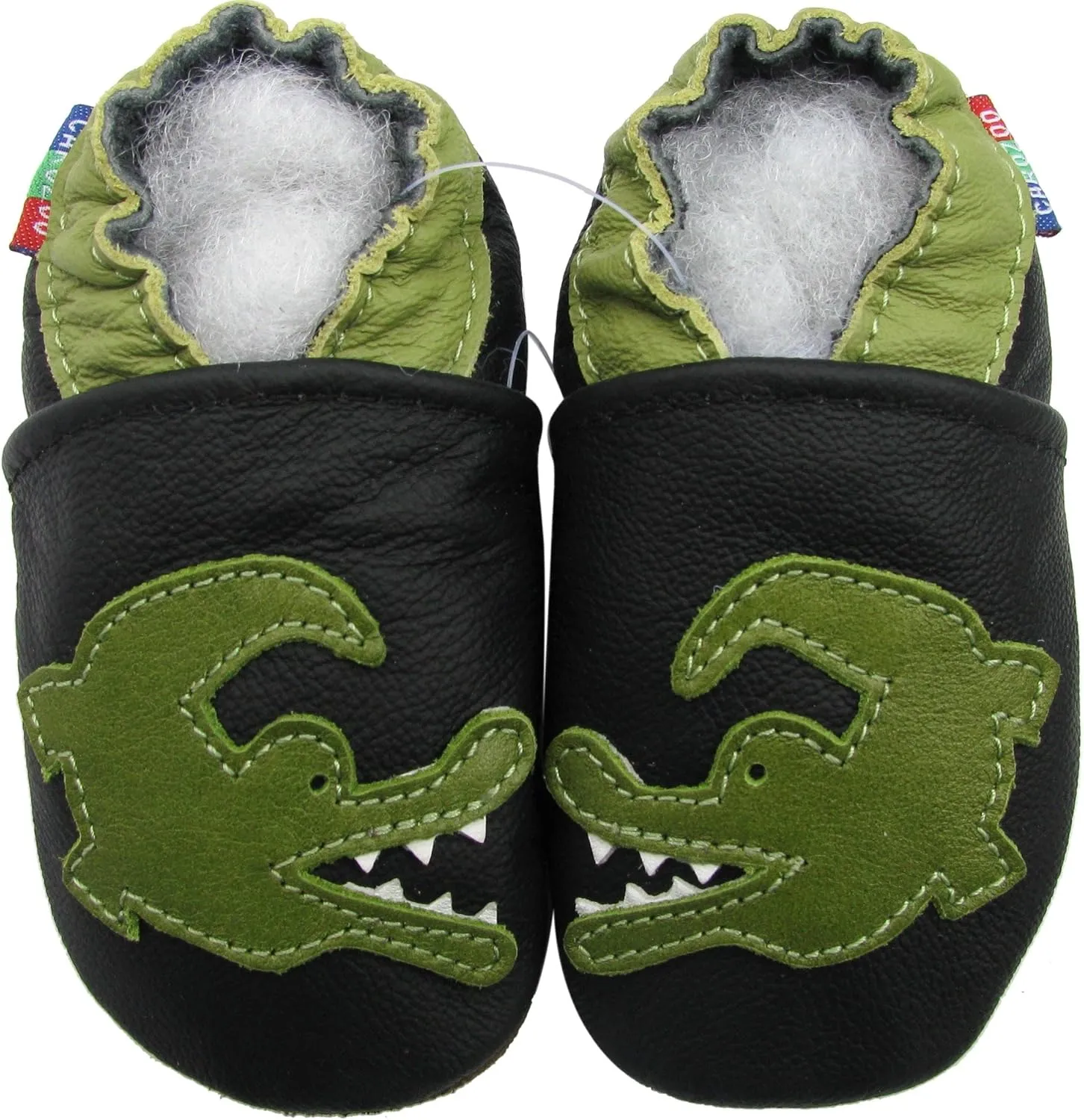 Carozoo Black Cat White S Unisex Baby Soft Sole Leather Shoes