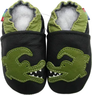 Carozoo Black Cat White S Unisex Baby Soft Sole Leather Shoes