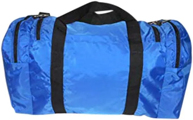 Carry on size weekend bag, Main compartment and two end pockets, Made in USA. (Blue)