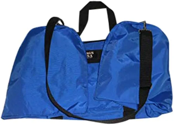 Carry on size weekend bag, Main compartment and two end pockets, Made in USA. (Blue)