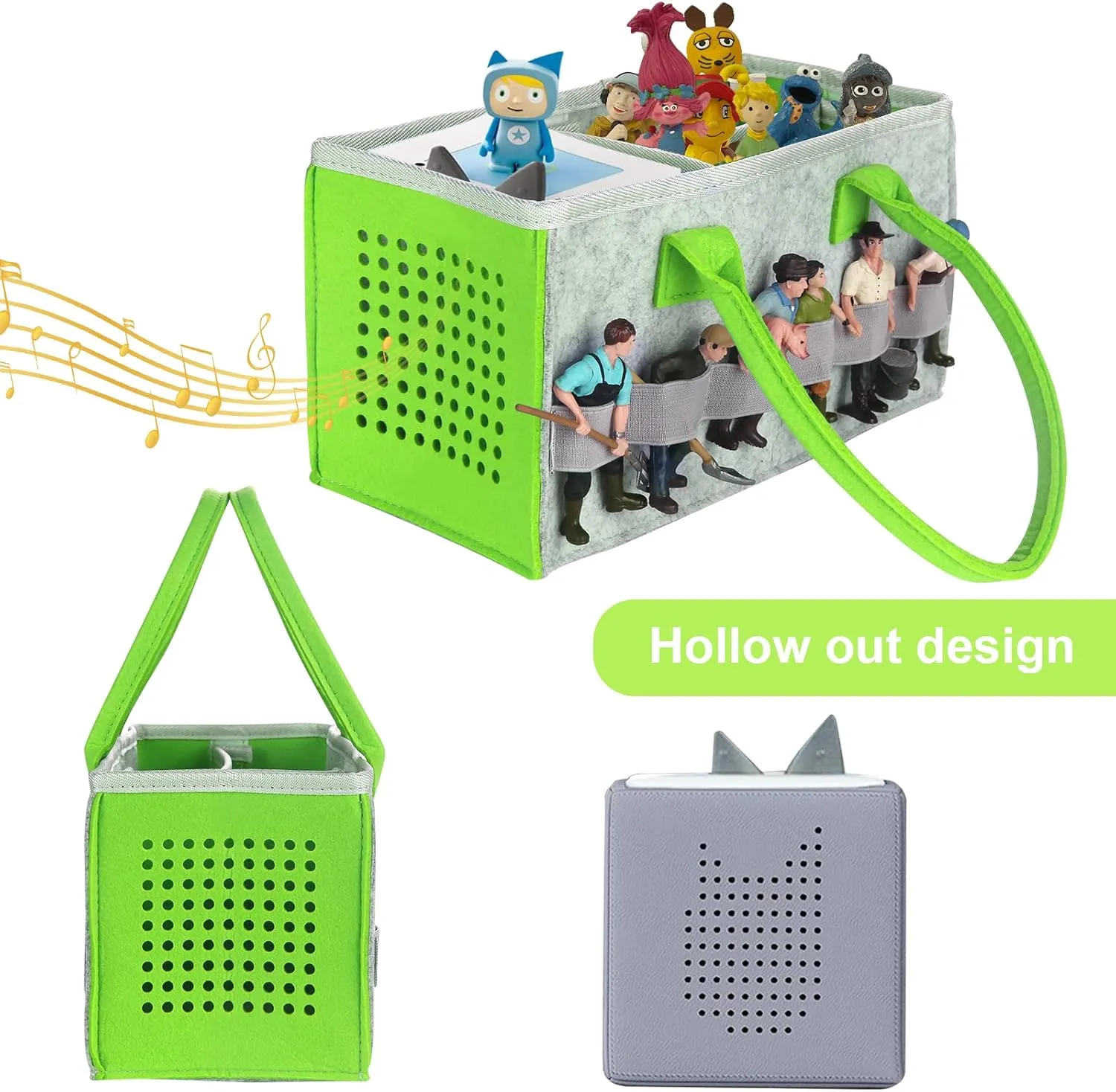 Carrying Bag Case for Toniebox Starter Set and Tonies Figurines, Home Outdoor Hand Storage Travel Felt Bag for Toniebox Accessories Protective Cover Organiser (Gray Green)