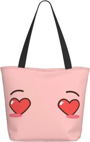 Cartoon Cute Hearts Eyes Tote Bag Women Reusable Shopping Bags Shoulder Bag Portable Storage HandBags