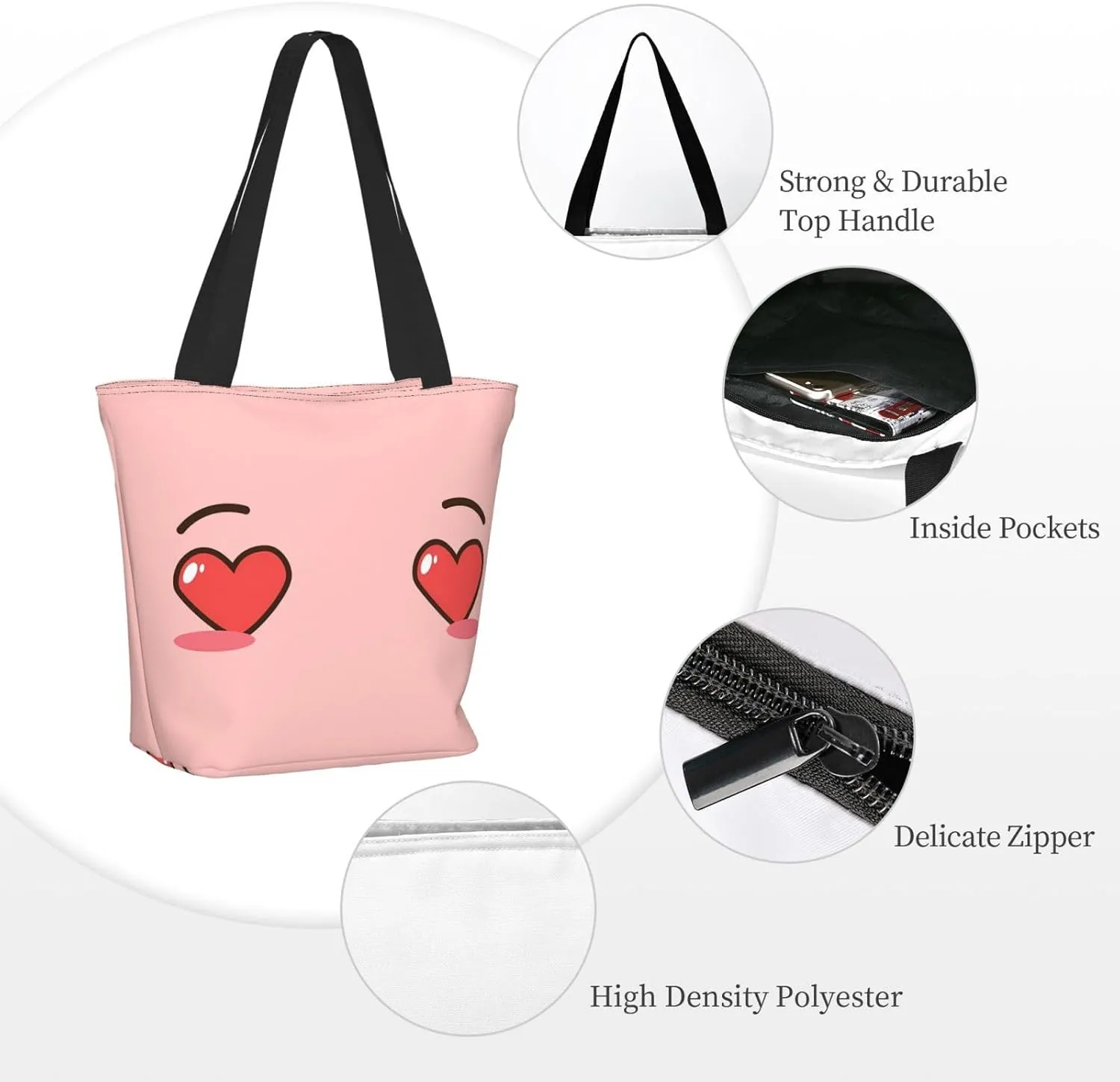 Cartoon Cute Hearts Eyes Tote Bag Women Reusable Shopping Bags Shoulder Bag Portable Storage HandBags