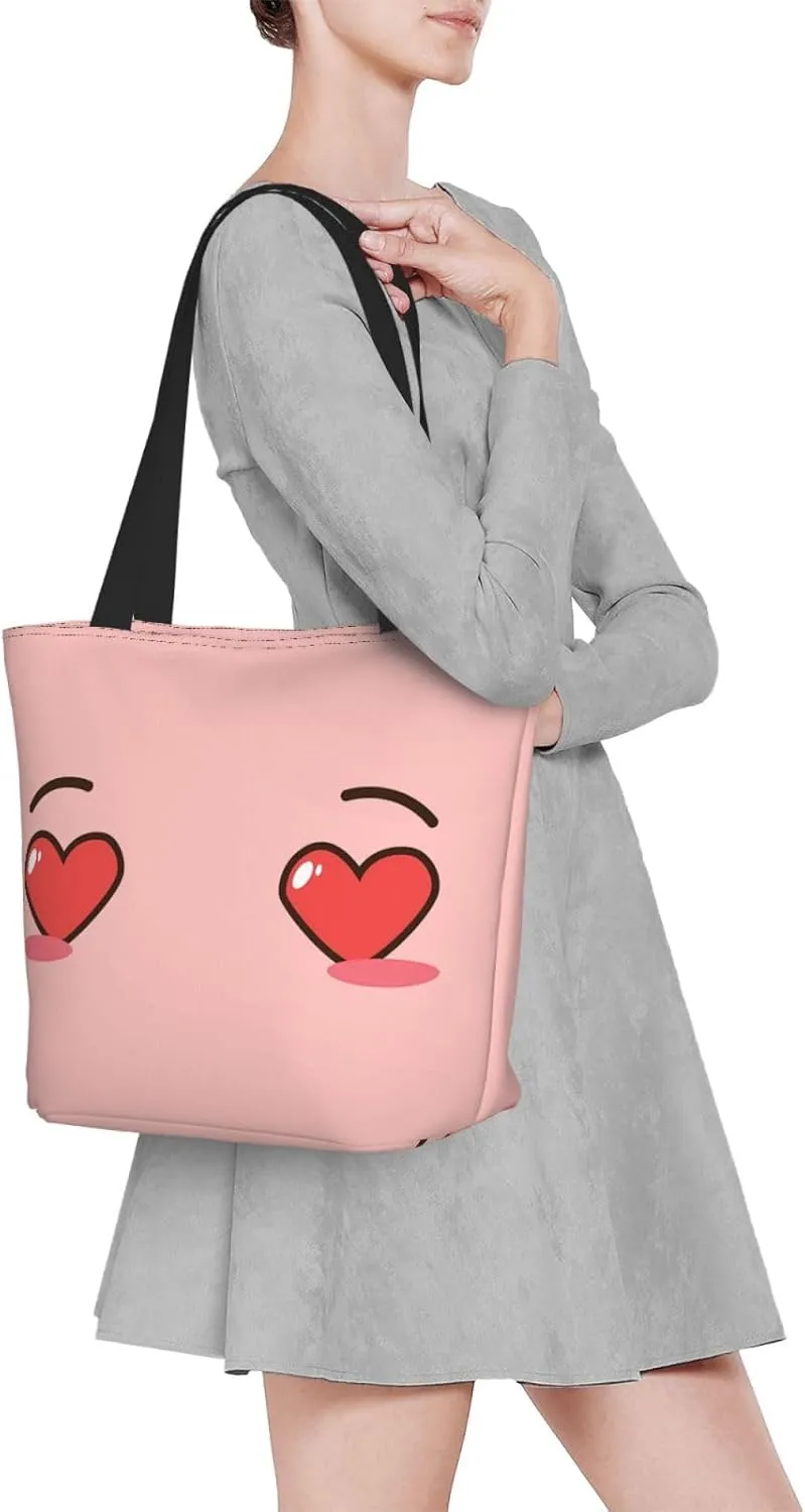 Cartoon Cute Hearts Eyes Tote Bag Women Reusable Shopping Bags Shoulder Bag Portable Storage HandBags
