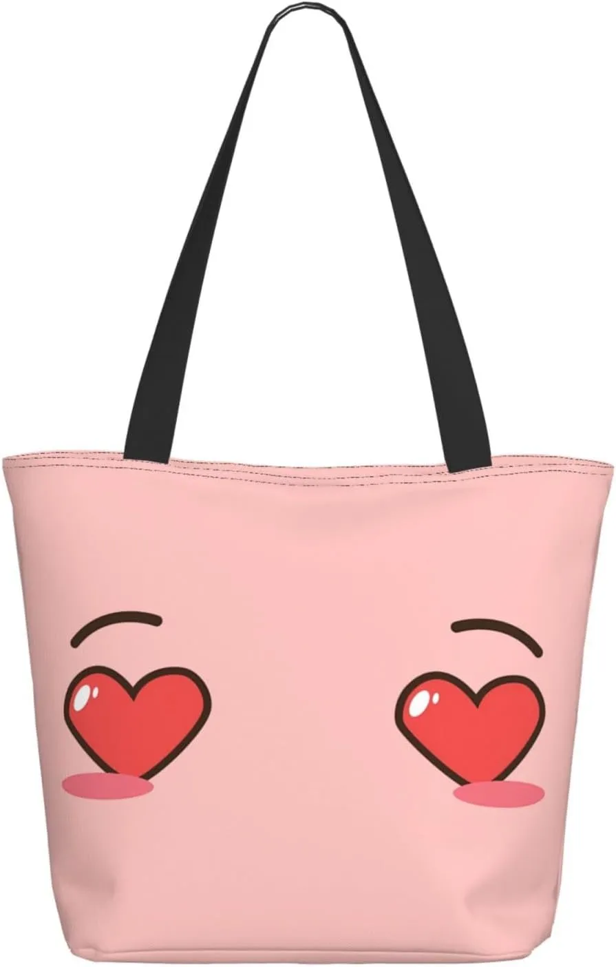 Cartoon Cute Hearts Eyes Tote Bag Women Reusable Shopping Bags Shoulder Bag Portable Storage HandBags