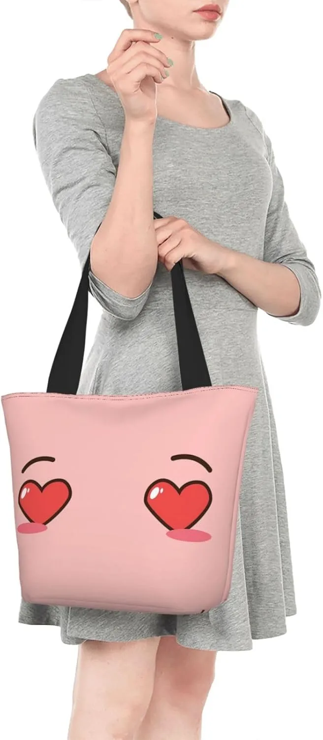 Cartoon Cute Hearts Eyes Tote Bag Women Reusable Shopping Bags Shoulder Bag Portable Storage HandBags