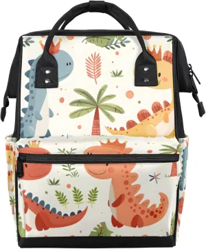 Cartoon Dinosaur Coconut Tree Polka Dot Leaf Diaper Bag Mommy Bags With Adjustable Shoulder Strap Waterproof Multifunction Shoulder Bag Travel Large Capacity Backpack for Moms And Dads