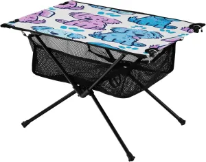 Cartoon Dogs Portable Folding Camping Table, Compact Lightweight Beach Table with Carrying Bag for Outdoor Picnics, BBQs, Camp
