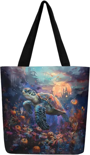 Cartoon Ghost Canvas Tote Bag,Halloween Trick or Treat Travel Beach Bag,Mushroom Pumpkin Grocery Bag for Shopping Gym