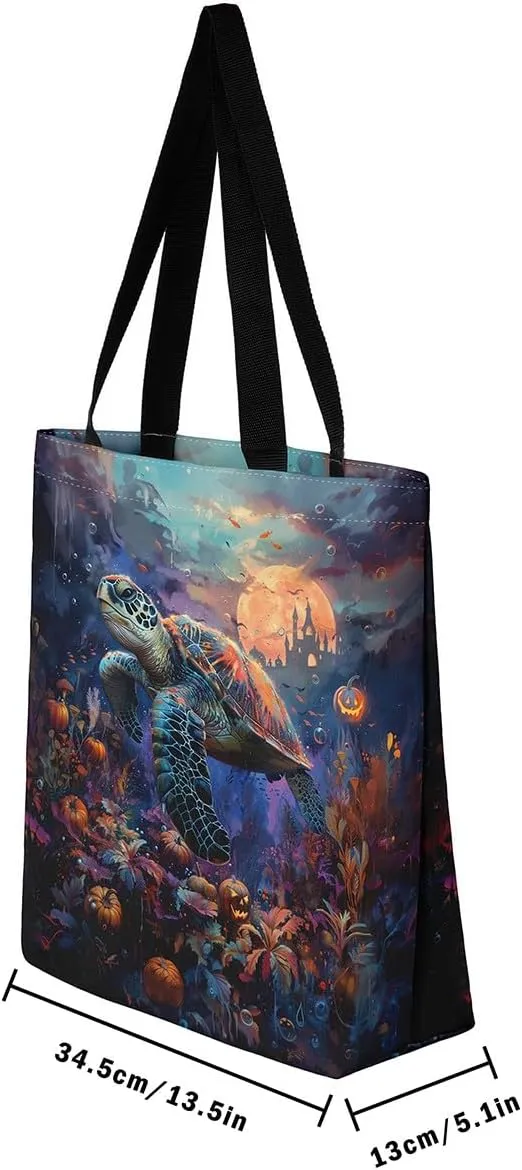 Cartoon Ghost Canvas Tote Bag,Halloween Trick or Treat Travel Beach Bag,Mushroom Pumpkin Grocery Bag for Shopping Gym