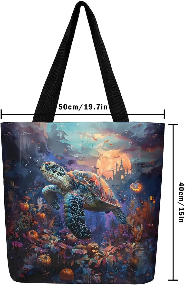 Cartoon Ghost Canvas Tote Bag,Halloween Trick or Treat Travel Beach Bag,Mushroom Pumpkin Grocery Bag for Shopping Gym