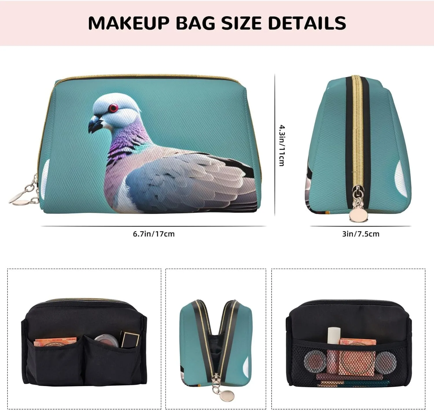 Cartoon Pigeon 4 Travel Toiletry Organizer, Portable Makeup Bag For Women