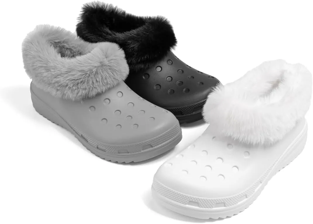 Casazoe Unisex-Adult Lined Clogs Women Men Waterproof Winter Warm Fuzzy Slippers Fleece Lining House Slippers Lightweight Outdoor Indoor Home Shoes