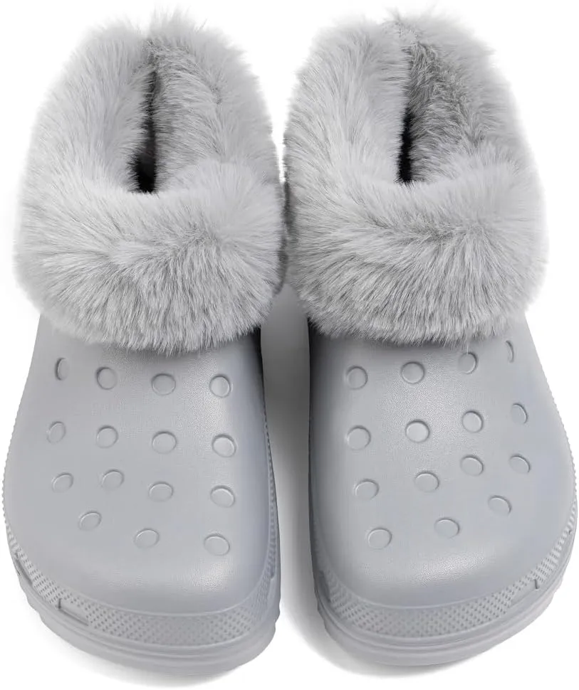 Casazoe Unisex-Adult Lined Clogs Women Men Waterproof Winter Warm Fuzzy Slippers Fleece Lining House Slippers Lightweight Outdoor Indoor Home Shoes