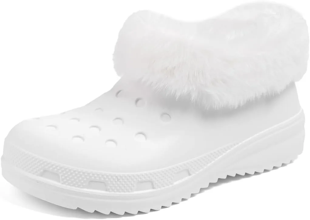 Casazoe Unisex-Adult Lined Clogs Women Men Waterproof Winter Warm Fuzzy Slippers Fleece Lining House Slippers Lightweight Outdoor Indoor Home Shoes