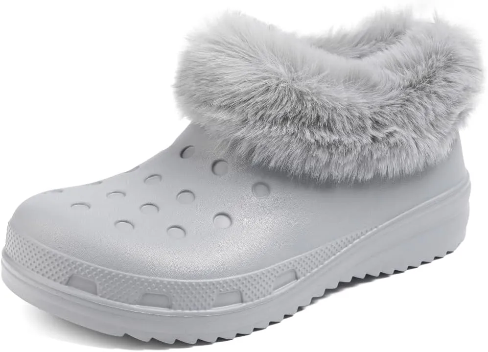 Casazoe Unisex-Adult Lined Clogs Women Men Waterproof Winter Warm Fuzzy Slippers Fleece Lining House Slippers Lightweight Outdoor Indoor Home Shoes