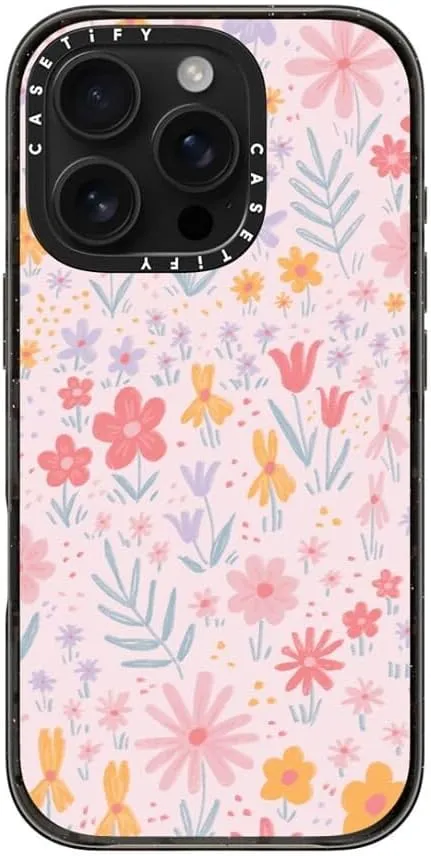 CASETiFY Impact Case for iPhone 16 Pro [Slim / 8.2 ft. 4X Military Grade Drop Protection/Wireless Charging Compatible] - Maddie's Florals - Clear Black