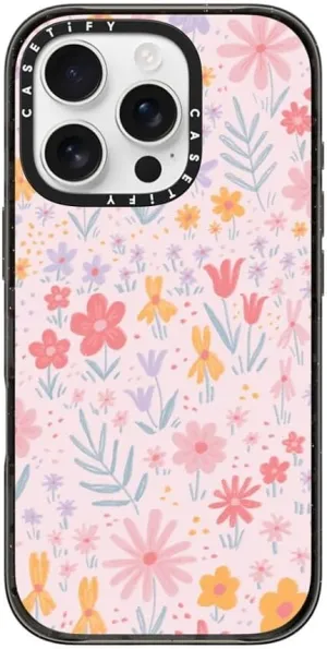 CASETiFY Impact Case for iPhone 16 Pro [Slim / 8.2 ft. 4X Military Grade Drop Protection/Wireless Charging Compatible] - Maddie's Florals - Clear Black