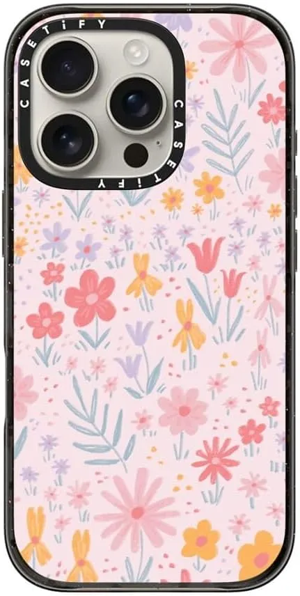CASETiFY Impact Case for iPhone 16 Pro [Slim / 8.2 ft. 4X Military Grade Drop Protection/Wireless Charging Compatible] - Maddie's Florals - Clear Black