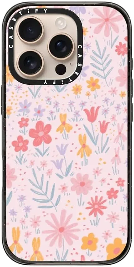 CASETiFY Impact Case for iPhone 16 Pro [Slim / 8.2 ft. 4X Military Grade Drop Protection/Wireless Charging Compatible] - Maddie's Florals - Clear Black